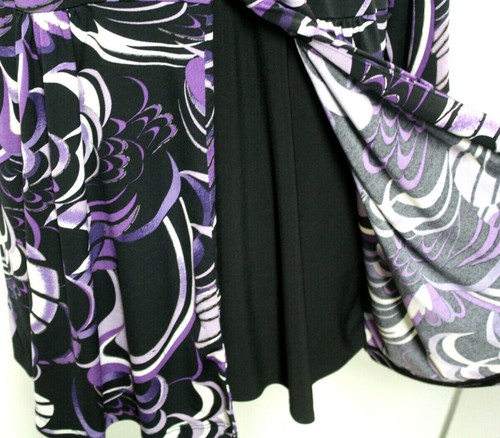 Dressbarn Womens 16W Blouse Black Purple Mock 2 Piece 3/4 Puffed Cuff Sleeve - Picture 5 of 6