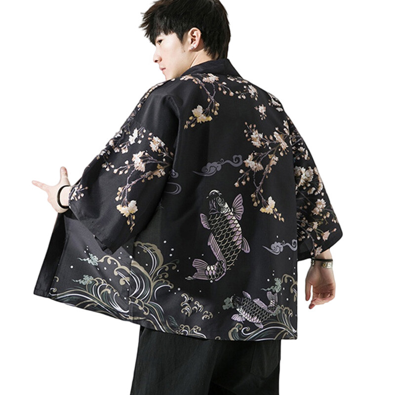 Men Baggy Sleeve Kimono Robe Yukata Cardigan Haori Shirt