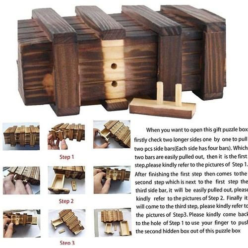 Secret Puzzle Wooden Box Adult Money Card Holder Secret Compartment Gift Box AU - Picture 12 of 12