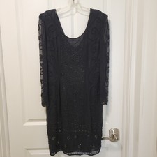 Vintage Adrianna Papell Size 8 Little Black Dress Silk LBD Beaded Cocktail Party