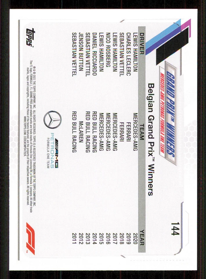 2021 Topps Formula 1 #144 Lewis Hamilton/Grand Prix Winner - Image 2 of 2