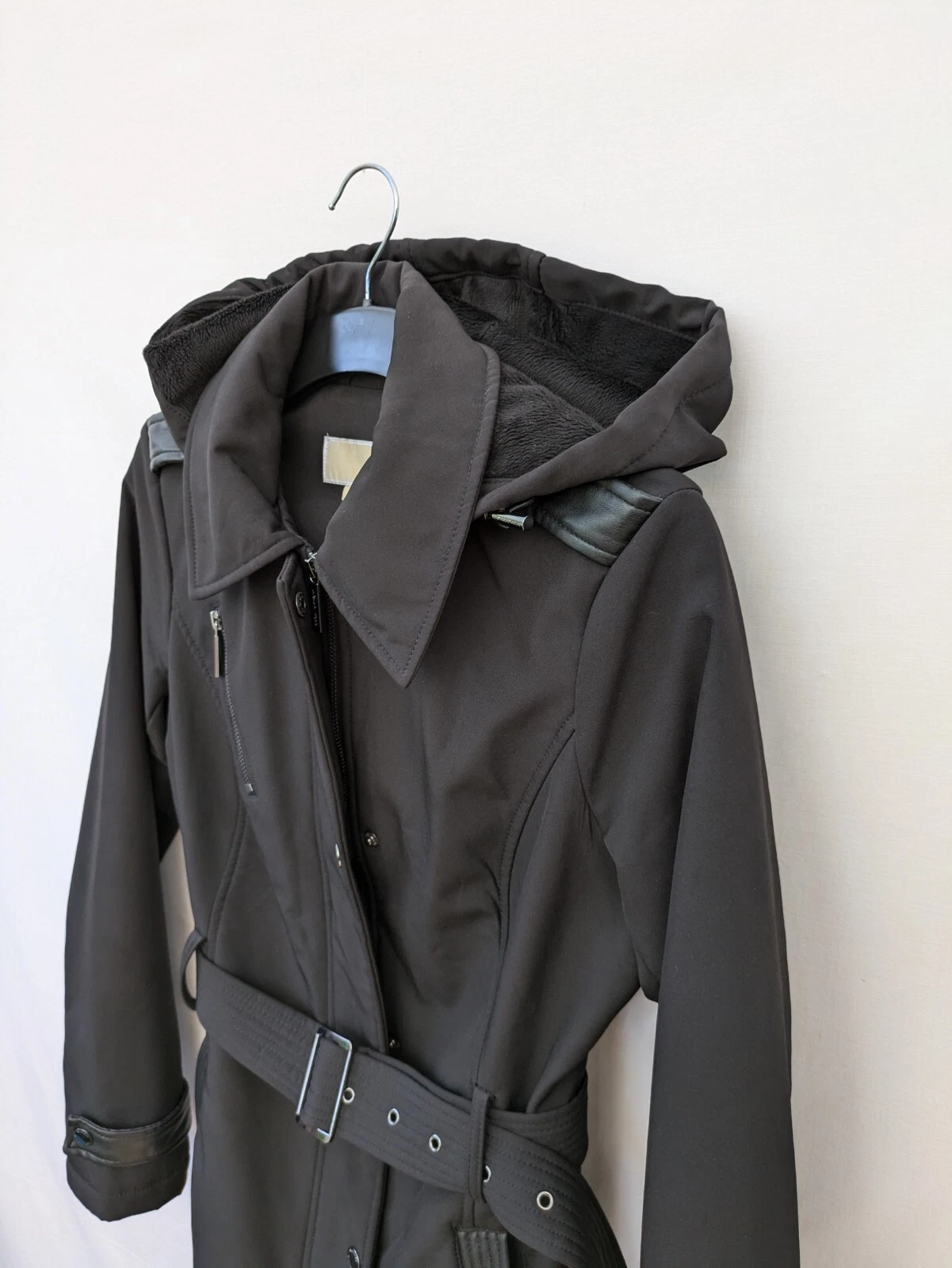 Michael Kors Cappotto Donna Piccolo Nero Elegante Giacca Cintura Trench Cappuccio Militare S