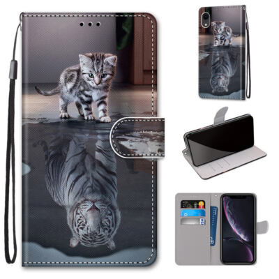 Cat To Tiger For Various Phone Magnetic Flip Wallet Card Bag Holder Case Cover