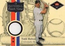 Todd Helton relic jersey patch baseball card Rockies 2001 Fleer Platinum RC #TH