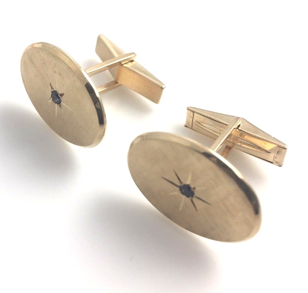 Retro genuine Tiffany & Co. 14k yellow gold Cufflinks Blue