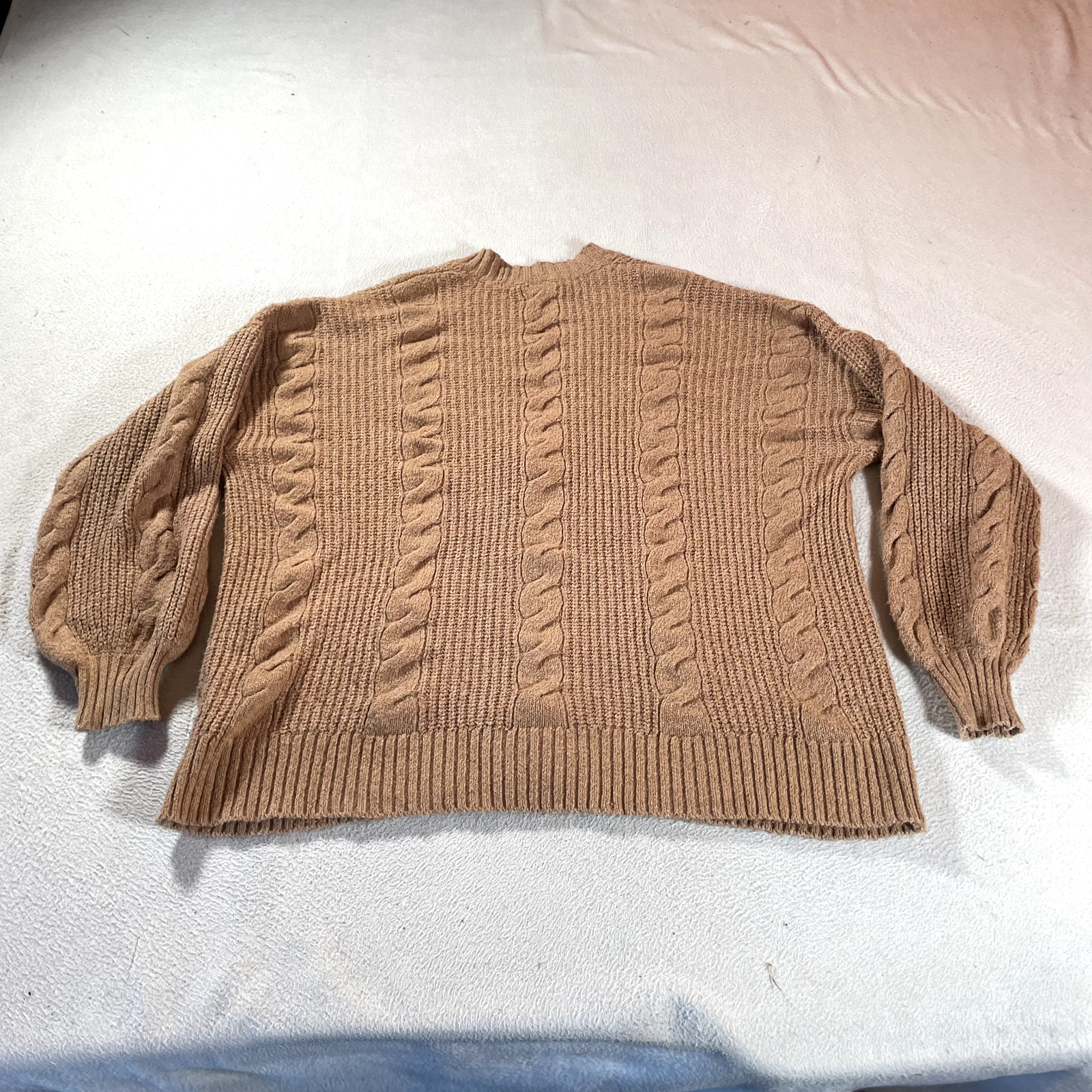 American Eagle Sweater Womens Tan Ribbed Chunky Knit Button Grandma Core V Neck