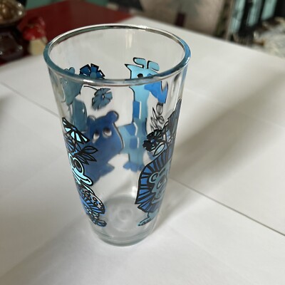 VTG Sour cream 1 Pint Glass Midcentury Blue Zoo Animals 60s