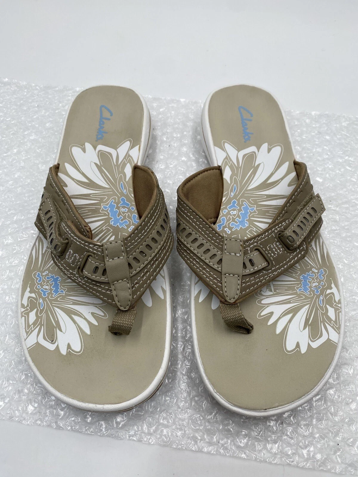 Sandali donna Clarks taglia 9M beige fatti uomo infradito infradito slide flat