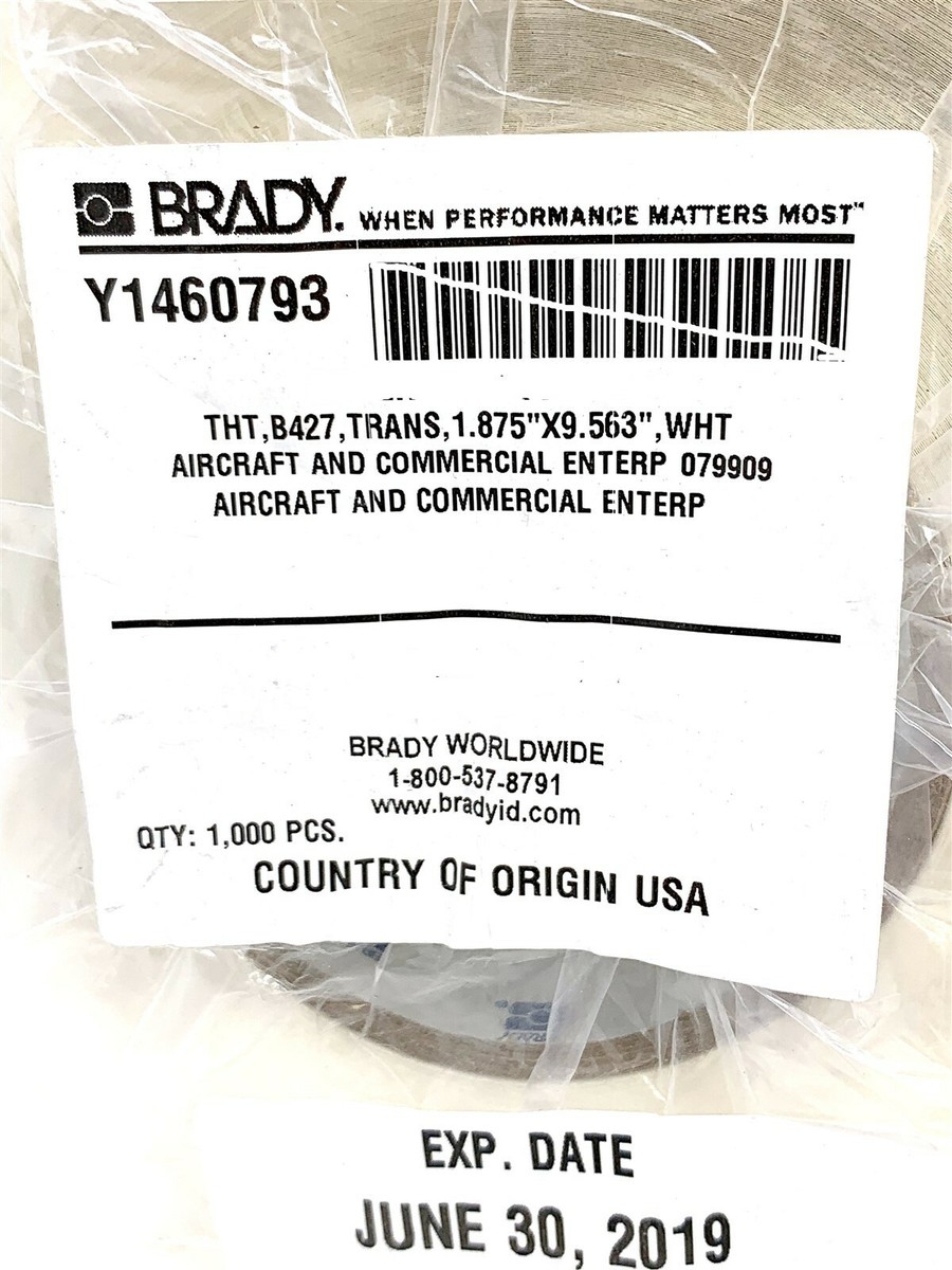 BRADY Y1460793 THT,B427,TRANS,1.875 BRADY Y1460793 THT,B427,TRANS,1.875