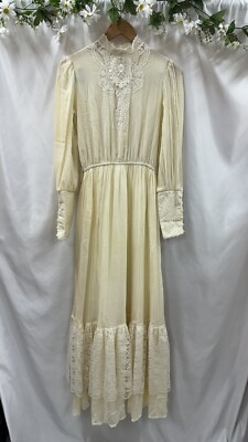 Vintage Gunne sax Maxi Dress Lace Voile Long Sleeves Cotton Voile ...