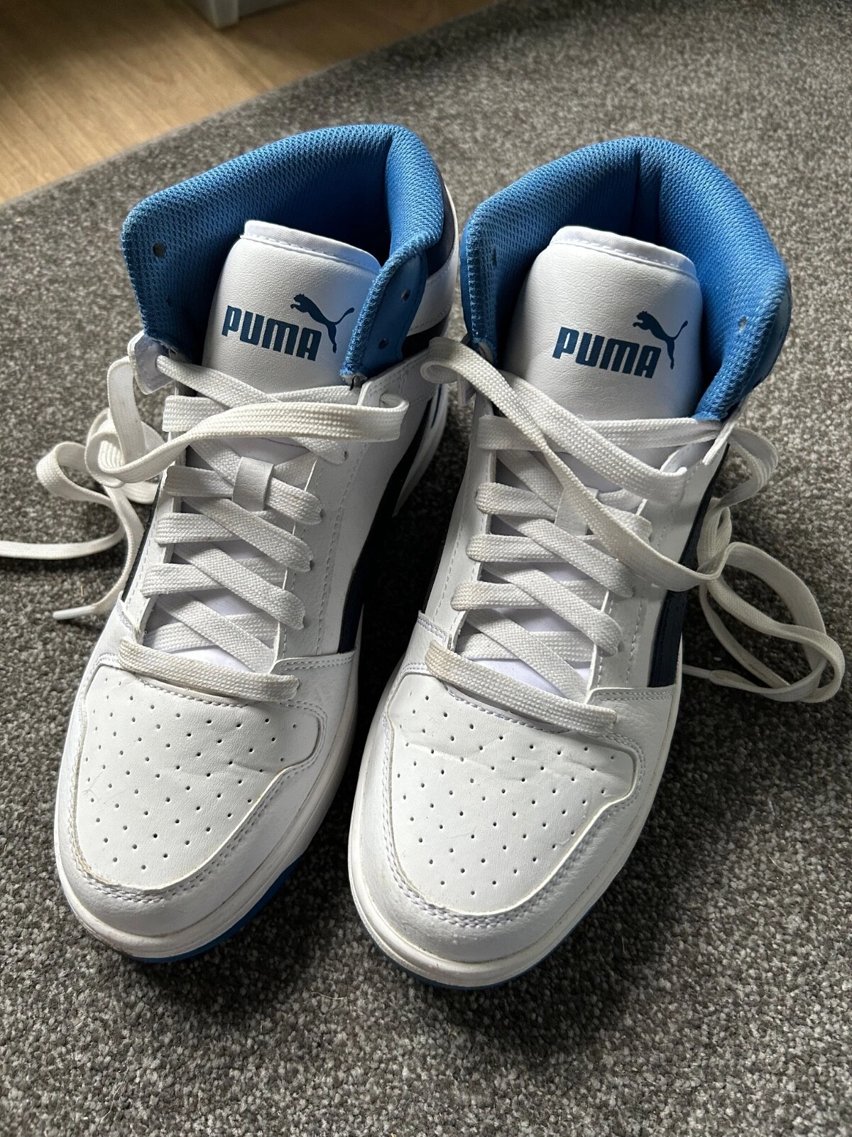 puma rebound layup soft foam blu e bianco top alto taglia uk 5 5