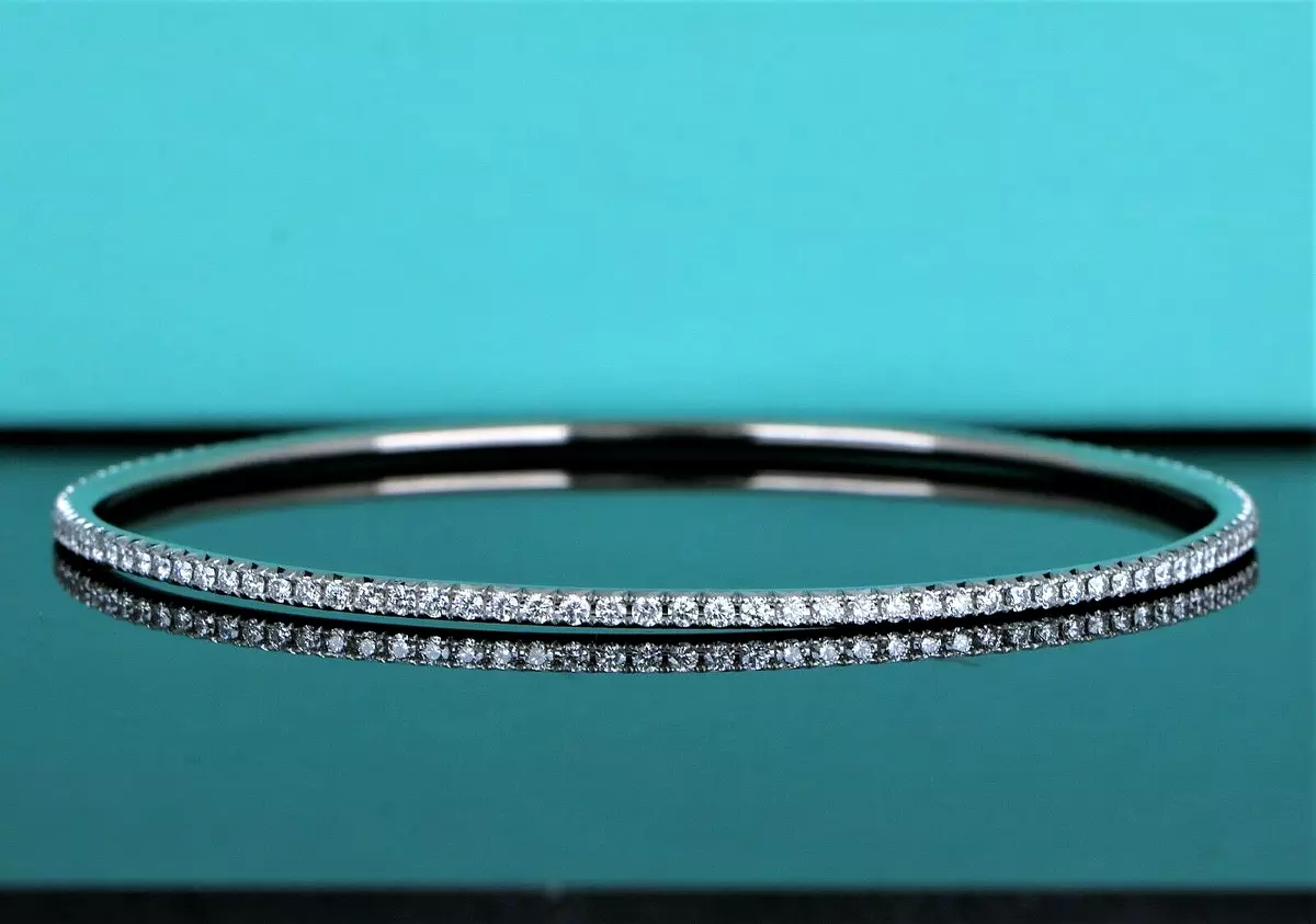 $9,700 Tiffany & Co Metro 18K White Gold Full Diamond Bangle