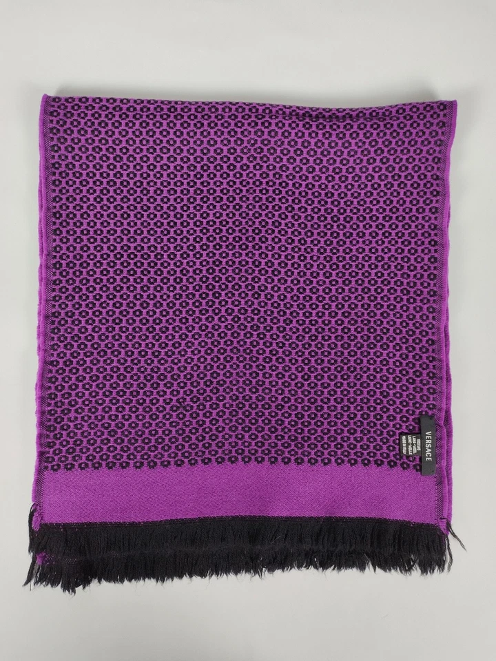 Bufanda de invierno Versace genuina vintage estampada púrpura/negro lana Foto 2 de 4