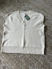 H M Ivory White Oversized V Neck Relaxed Sweater Vest Small