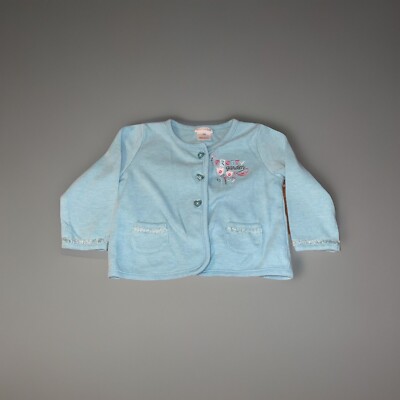 Baby Girl Absorba 12M Bright Blue Pretty Garden Knit Cotton Blend Jacket