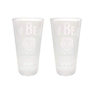 2x Jim Beam Glas Weiß Satiniert Design Whiskey Whisky Bourbon Tumbler Bar Gläser
