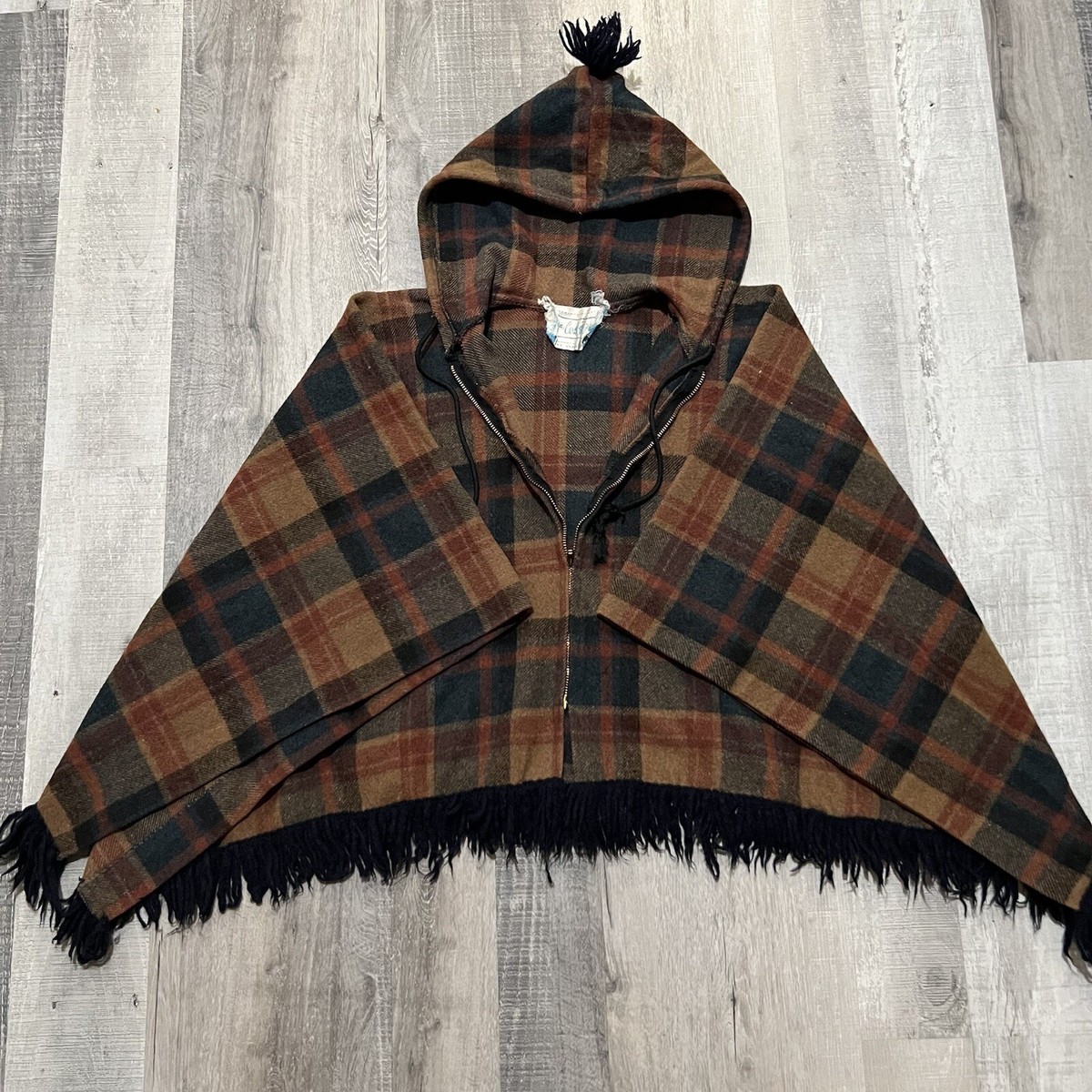 VTG Carol Brent 1960s Orange Plaid Wool Fringe Oversized Mod VTG Carol Brent 1960s Orange Plaid Wool Fringe Oversized Mod
