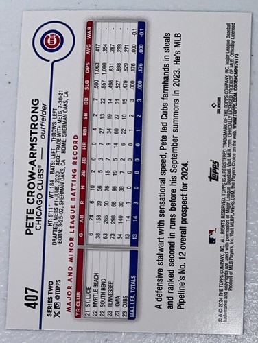 2024 Topps ASG All Star Game Foil 407 Pete Crow-Armstrong Rookie RC Chicago Cubs - Picture 2 of 2