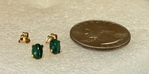 14K GF Stud Earrings Malachite Delicate Small 5mmH X 3mmW Yellow Gold Filled - Picture 14 of 18