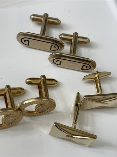 Vintage Lot Cufflinks Hickok Speidel USA Gold Tone 3 Sets Cuff Links Deco - Picture 3 of 12