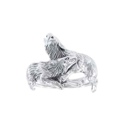 Fearless Wolf Paar 925 Sterlingsilber Ring Spirit Animal Totem Fein Schmuck