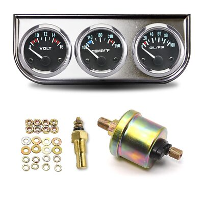 #ad #ad Triple Gauge Kit Oil Volt Water 2quot; Chrome Temperature Pressure Car Meter $41.07