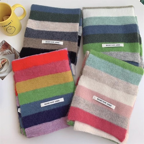 Winter Womens Mens Cashmere Stripes Multicolor Scarves Wool Scarf Mohair Knit US - Picture 4 of 24