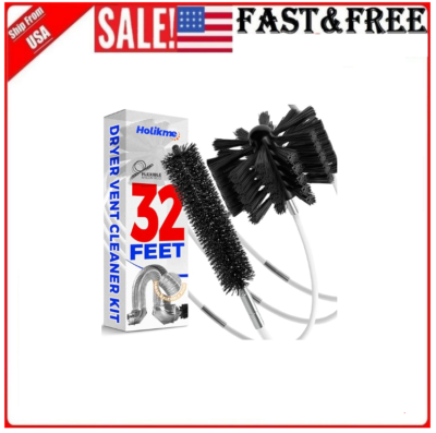 32FT Dryer Vent Cleaner Kit Lint Brush Drill Attachment Duct