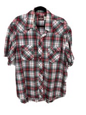 Wrangler Mens 2XL Short Sleeve Shirt Vintage Red Green Tartan Plaid Pearl Snap