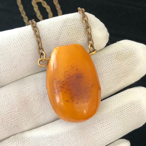 European Antique Vintage Natural Baltic Amber Pendant Sweater Necklace Copper - Picture 5 of 8