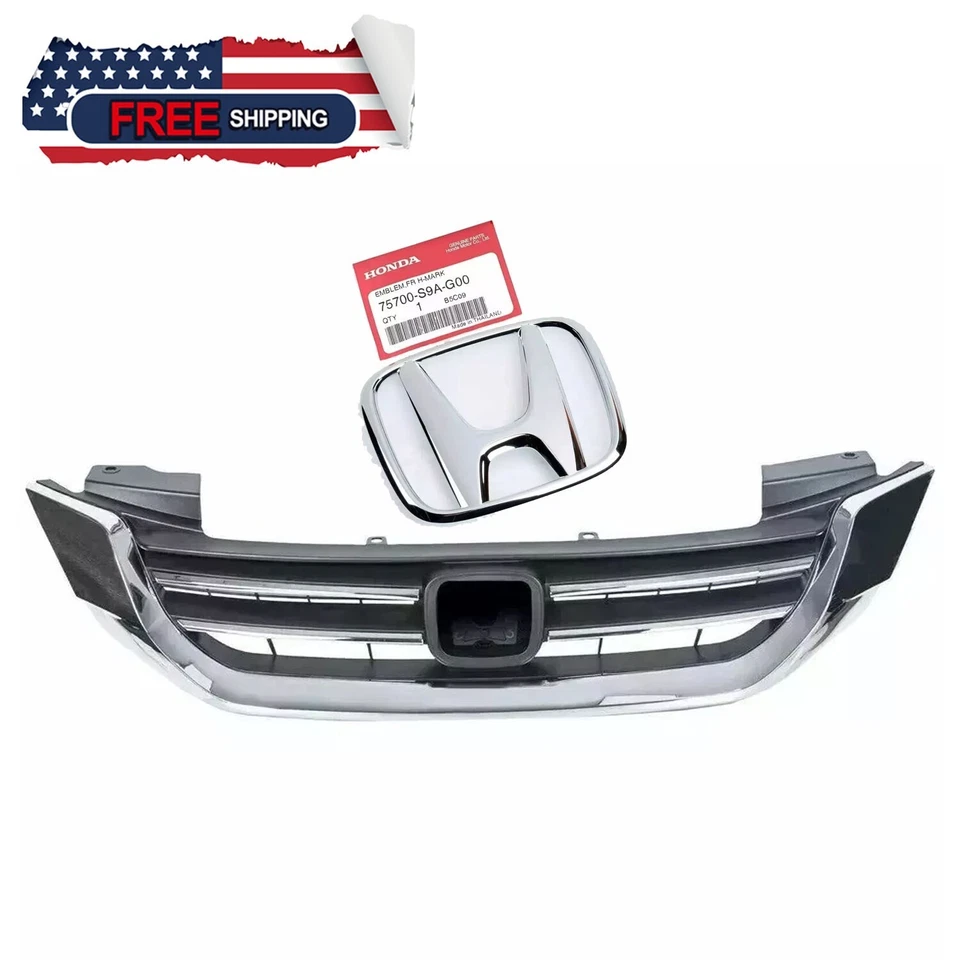 CAPA For 2013-2015 Honda Accord Front Bumper Upper Chrome Grille & Emblem 7PC Foto 4 de 4