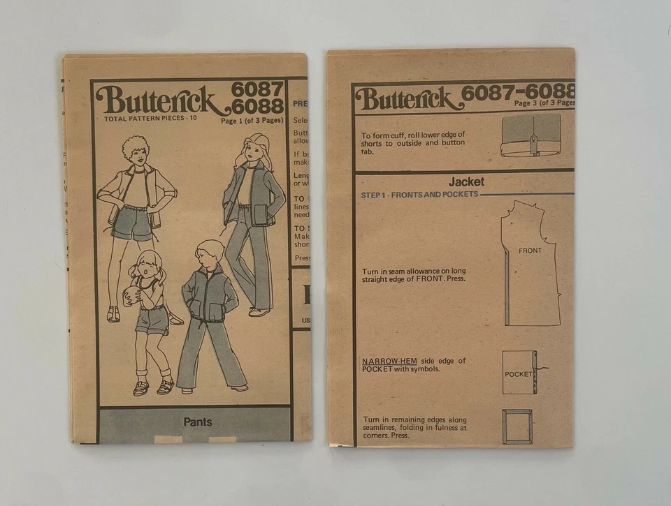 VINTAGE BUTTERICK #6088 GIRL'S SIZE 8 JACKET PANTS AND SHORTS PATTERN UNCUT - Image 3 of 4