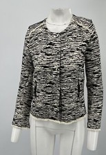 IRO Black/White 'Lizzie' Knit Frayed Edge Button-Up Full Zip Jacket sz 38