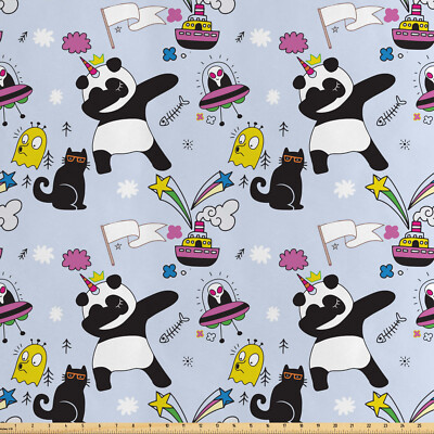Außerirdischer Satin Stoff als Meterware Doodle Stil Funky-Layout