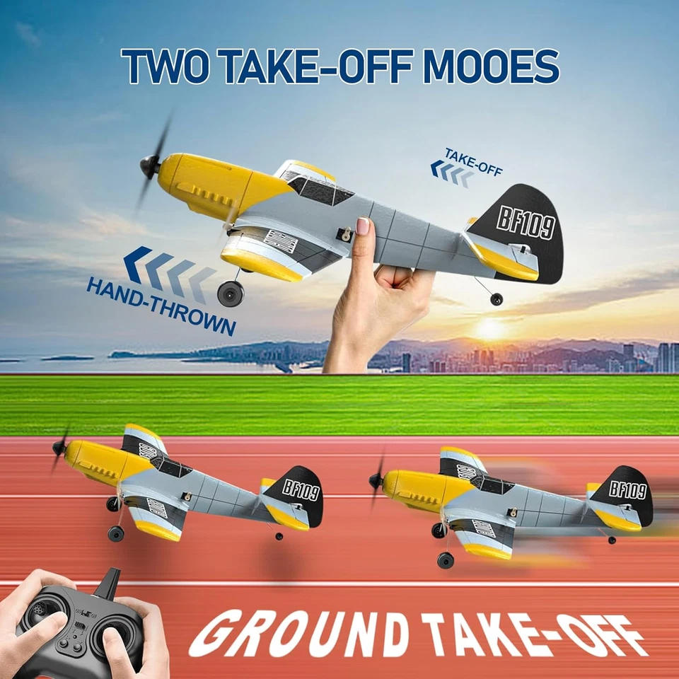 RC Plane, 3 Channel Remote Control Airplane, 6-Axis Gyro Stabilizer BF-109 RTF R - Image 4 of 4