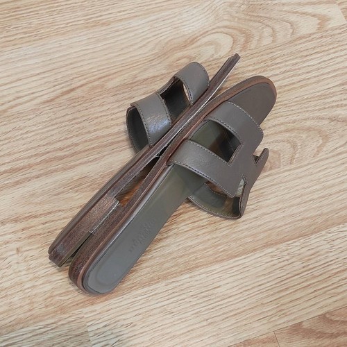 HERMES Oran "H" Taupe Mink Brown Sandal Mules Slides Womens Shoes Size: 36EU 6US - Picture 9 of 14