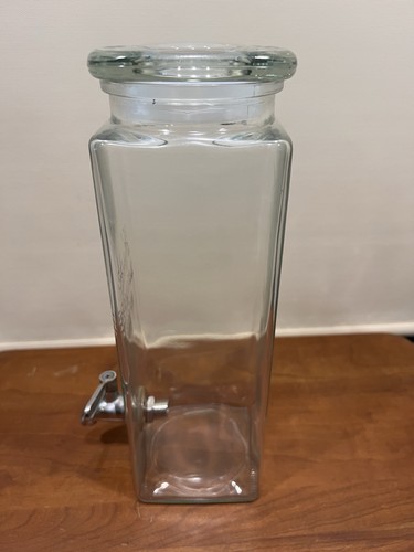 Glass Tall Square 80oz Beverage Dispenser Stainless Steel Spigot - Picture 6 of 11