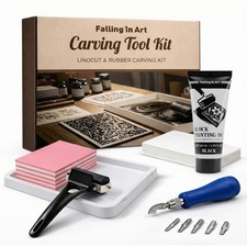 Linocut Kit for Printmaking, Rubber Block Stamp Printing Kit with Linoleum Bl...