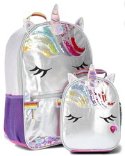 17" Metallic Silver Unicorn Backpack, Lunch Box Floating Sequins Wonder Nation