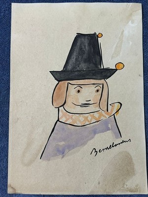 Ludwig Bemelmans drawing and painting on old paper signed stamped vintage