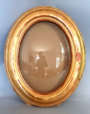 Ancien cadre ovale & son verre convexe / bombé feuillure 31x23 cm bois doré C707