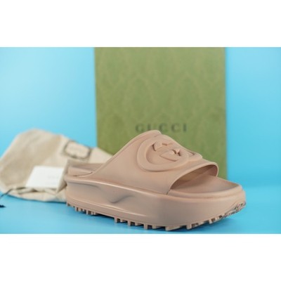 Gucci Miami GG Logo Rubber Slide Platform Mule Sandals Size 39 New