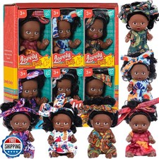 dollbie 6 Pack 4 Inch African Girl Dolls Set - Black Mini Dolls w