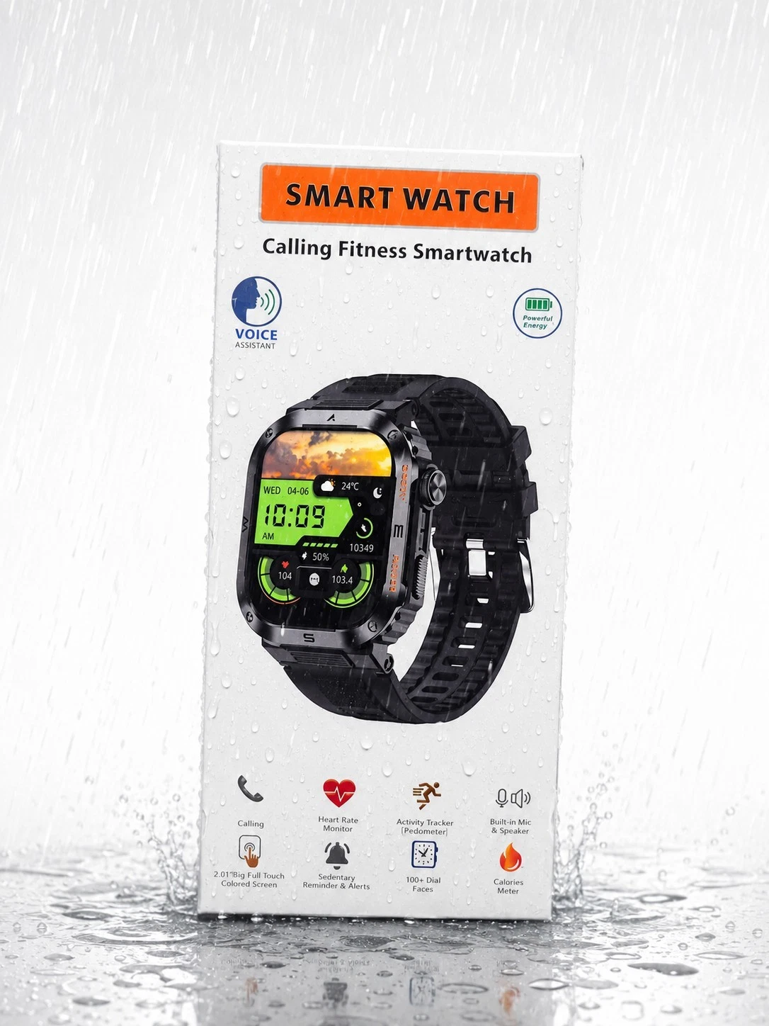 Calling Fitness Smartwatch 2.01in Touch Call Alert HR Pedometer Sleep, Black