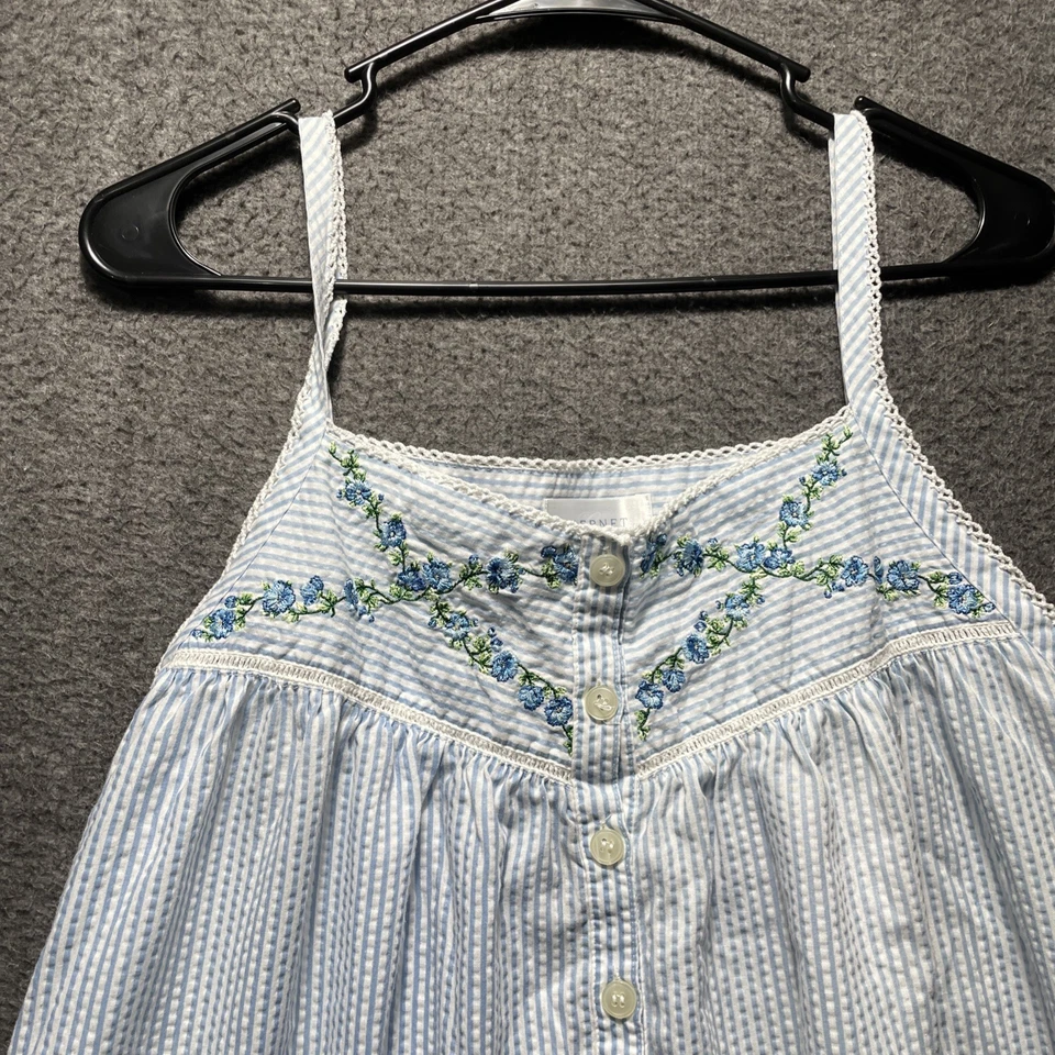 Винтажный CABERNET без рукавов длинная ночная рубашка Seersucker синий белый маленький - Изображение 3 из 4