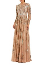 Mac Duggal Taupe Embellished Embroidered Long Sleeve Gown Size 24 $798