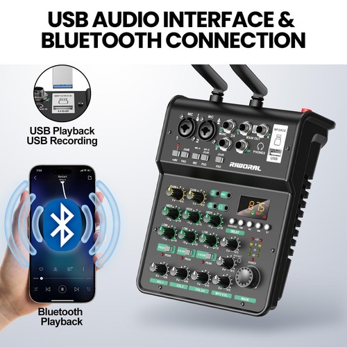 4 Channel Audio Interface With Dual Wireless Mic Sound Board Console MP3 Blue... - Picture 4 of 9