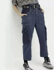 Free People Women  s Size Small S Solid Blue Zion Military Cargo Pants Boho Cute