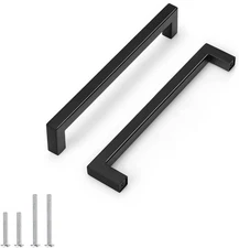 5 Pack 7.5" Hole Center Black Square Kitchen Cabinet Pulls Stainless Steel
