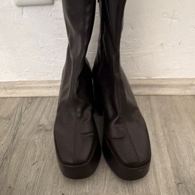 Zara Damen Stiefel Kunstleder schwarz rund Blockabsatz Plateau RV EU 38